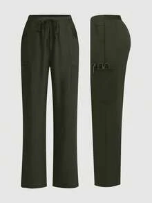 cimmuovere Women's /Nursing Pants, Comfortable Pants, Solid Color Simple Multi-Pocket Pants Spring - Army Green - View 3