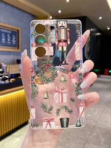 1pc Pink Bow Gift Box Christmas Colorful Rings Jingle Bells Knight Transparent Shockproof TPU Phone Protective Case, Suitable As Holiday Gift For Partner And Friends, Compatible With Apple Xs/Xsmax/Xr/11 12 13 14 15 16pro/Promax/14 15 16plus, Nothing, Pixel, INFINIX, Redmi Series