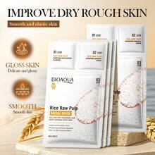 5pcs/Pack Rice Essence Face Mask, Includes Cleansing Cream And Essence, 3-Step Facial Care To Improve Dullness, Brighten Complexion, And Highly Moisturize & Nourish Skin - White - View 3