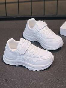 1双儿童透气网面系带低帮休闲运动鞋，舒适运动鞋，适合青少年男女，白色，春夏秋季