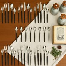 48-Piece Luxury Flatware Set For 8 - 8 Dinner Forks, 8 Knives, 8 Spoons, 16 Teaspoons & 8 Salad Forks - Premium 430 Stainless Steel With Black PP Handles - Dishwasher Modern Cutlery Set