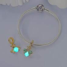 1 Pc Sliver Color Sparkling Cubic Zirconia Vintage Golden Chameleon Bee Dog Bow Ballet Shoes Cross Luggage Sun Charm Fit Original Bracelet Necklace Pendant Beads For Diy Jewelry Making Women Girlbirthday Jewelry Gift For Friends - Gold - View 10