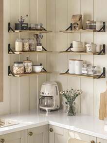 1个投影仪壁挂支架，加固钢支撑，卧室壁挂式储物架，100%天然桐木，大尺寸，用途广泛，可调节支架设计，适用于厨房、浴室和卧室收纳，坚固耐用，易于安装，非常适合展示小型盆栽植物、多肉植物和悬挂装饰品。 - 燒木色 - 查看 1