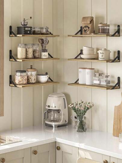 1pc Projector Wall Mount Bracket, Reinforced Steel Support, Bedroom Wall-Mounted Storage Rack, 100% Natural Paulownia Wood, Large Size, Versatile Use, Adjustable Bracket Design, Suitable For Kitchen, Bathroom And Bedroom Storage, Sturdy And Durable, Easy To Install, Great For Displaying Small Potted Plants, Succulents And Hanging Decor.