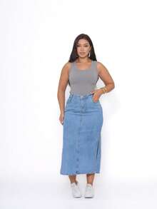 Simple Casual Elegant Cute Pocket Button Zipper Daily Denim Skirt - Màu xanh lam - Xem 8