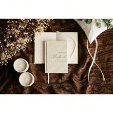 SMUUJEE Hard Cover Vow Books Set Of 2 Cream Canvas Linen Foil Embossed Wedding Ceremony Vow Renewal Speech Books Couple Gifts For Engagement (To My Husband Wife) - Gửi Chồng/Vợ Tôi - Xem 4