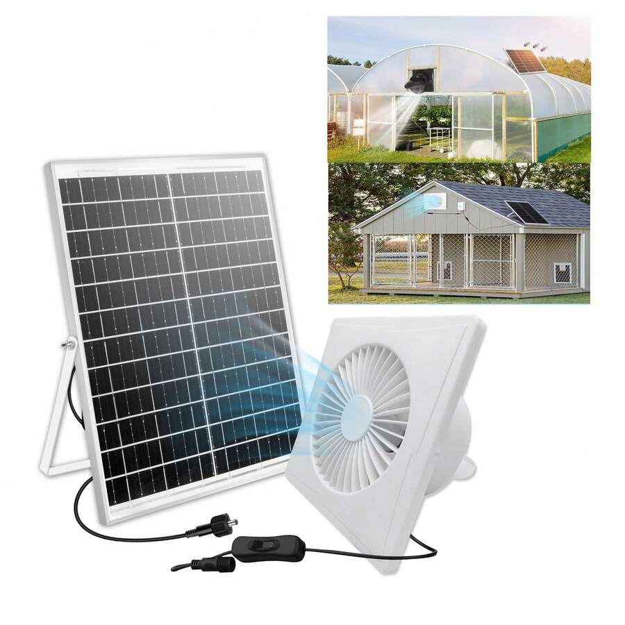 Quạt thông gió năng lượng mặt trời 25W, giá đỡ cao 8', công suất mạnh mẽ 2600 vòng/phút, dùng cho nhà kho sử dụng năng lượng mặt trời