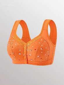 3pcs Floral Print Bras, Soft & Elegant Front Closure Wireless Bras, Women's Lingerie