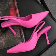 Women's Pointed Toe Slingback Kitten Heel Pumps - Elegant Mid Heel Stilettos With Soft Padded Insole And Elastic Strap - Màu Hồng Tươi - Xem 3