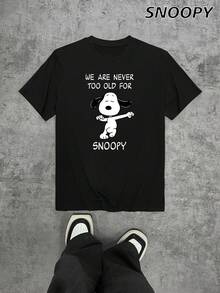 我们永远不会因为而变老 休闲男士短袖宽松卡通印花针织衫