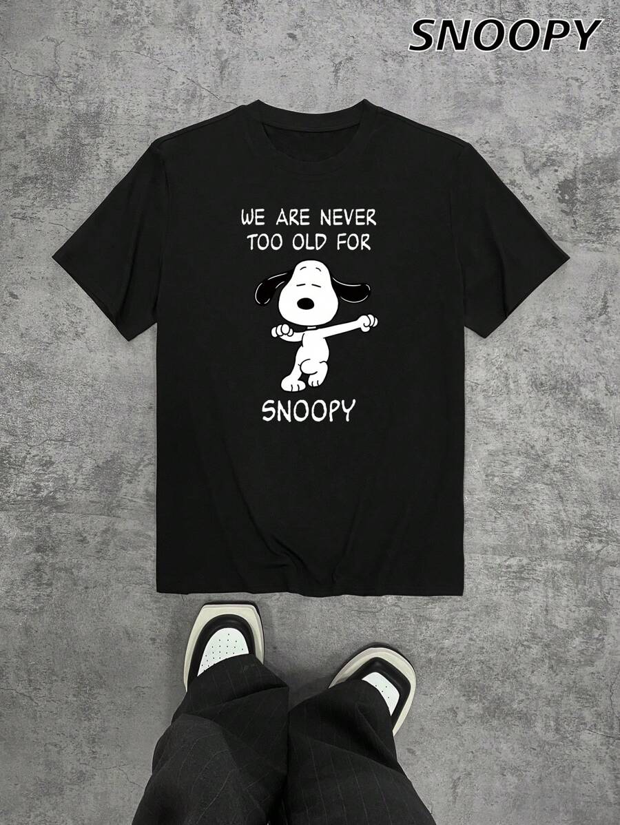 我们永远不会因为而变老 休闲男士短袖宽松卡通印花针织衫