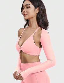 Women Crop Top Long Sleeve Bolero Open Front Workout Cropped Shirts Sports Shrug - Blossom - View 4