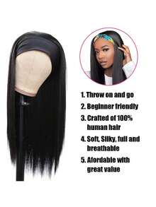 bling hair 55.9 Cm Real Hair Headband Wig For Women, Adhesive-Free Wigs, Brazilian Real Hair Wig, 200% Density, Natural Color - Natural Black - 查看 3