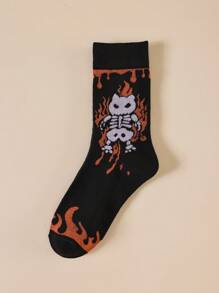 1 Pair/5 Pairs Random Color Unisex Casual Skeleton Pattern Crew Socks, Suitable For Halloween