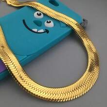 Hip-Hop Men's Gold-Plated Stainless Steel Herringbone Chain Necklace - Bold Chunky 9mm Flat Cuban Link Punk Hypoallergenic Jewelry Perfect For Women & Men Formal & Casual Wear - 彩色 - 查看 2