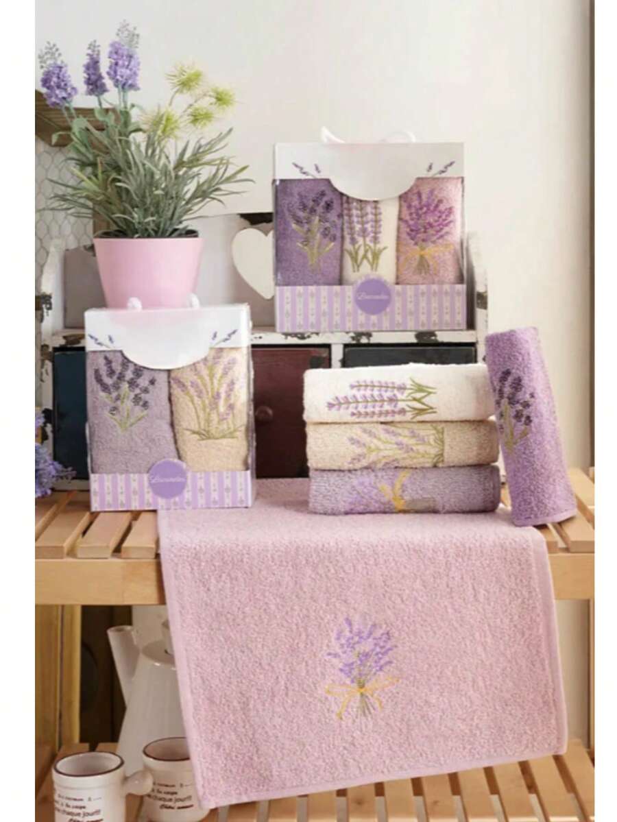 3-Piece 100% Cotton Kitchen & Hand/Face Towel Set – 30x50 Cm | Soft, Absorbent, Durable & Stylish MADE IN TURKEY - Purple - View 1