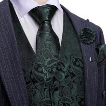 Formal Men Vest V-Neck Suit Vests Tie Bowtie Set Paisley Jacquard Waistcoat Clip Hanky Cufflink Lapel Pin Wedding 8PCShalloween - 綠色佩斯利花紋 - 查看 6