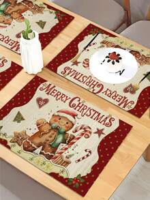 4 Pieces Of Christmas Gingerbread Man PVC Woven Placemats For The Christmas Tree, Reusable And Washable, Farmhouse Winter Christmas Holiday Family Kitchen Table Decoration Placemats.