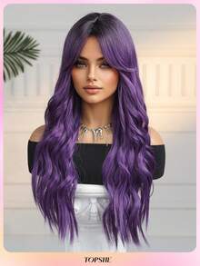 TOPSHE sanft und großzügig lila 66 cm lange lockige hitzebeständige synthetische Perücke mit Pony, Anfängerfreundliche Perücken für Frauen, für Halloween Kostümpartys, HEISS