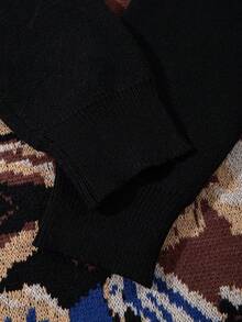 秋冬新款男士街头美式提花图案圆领休闲宽松插肩袖套头针织衫，男女通用