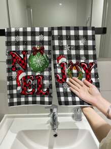 2pcs Christmas Hand Towels, Plaid & Christmas Tree Pattern Design, Advent Gift, Christmas Surprise, Cleaning Cloths, Kitchen And Dining Decor, Outdoor Party Supplies, Suitable For Christmas Kitchen And Bathroom Decoration