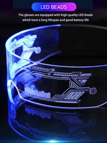 新款LED防护眼镜，7种颜色可选，未来感设计，11种灯光模式，适用于蜂窝灯光秀、夜店、DJ派对、嘉年华和角色扮演装饰。 - 科技眼鏡 - 查看 7