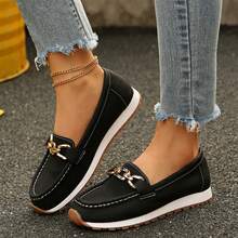 Women Flat Round Toe Slip On Loafer Shoes Low Heel Wedge Buckle Soft Bottom - màu đen - Xem 5