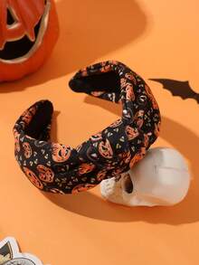 1 Stück Cartoon Kürbis & Geist Knoten Stoff Haarband, modisches breitbandiges Mädchen Haarschmuck, geeignet für Halloween, Feiertage und den täglichen Gebrauch für Kinder