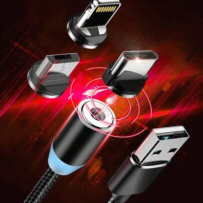 كابل بيانات محبوك من النايلون مغناطيسي قوي 3 في 1 شحن سريع متوافق مع آيفون 17 16 15 14 13 12 برو ماكس هدية للذكرى السنوية