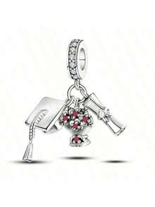 1 件时尚魅力毕业帽花朵吊坠串珠 DIY 手链手链配饰 - 銀色 - 查看 5