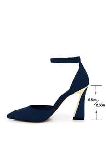 Womens Pumps Point Closed Toe Heels Buckle Ankle Strap D'Orsay Heeled Sand - 藏蓝色 - 查看 5