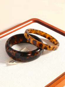 1pc/2pcs Set Retro Energetic Resin Leopard Print Acrylic Thick & Thin Round Bangle Bracelet, Suitable For Daily Wear, Party, Banquet - Leopard Print Bracelet - View 2