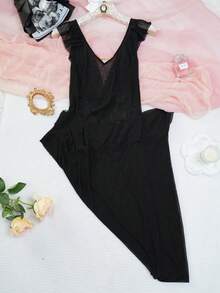 1pc Sexy Mesh Sheer Lingerie Slip Dress With Pearl Decor, Suitable For Sleepwear And Intimate Apparel