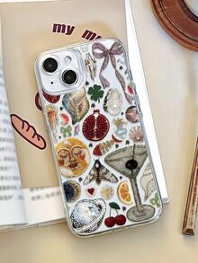 1件装时尚鸡尾酒拼贴图案透明TPU防指纹手机壳，兼容 16 Pro Max/16/16 Pro/16 Plus/11/15/15 Pro/15 Pro Max/12/13/14 Pro Max/XS/XR/11 Pro/11 Pro Max/12 Pro/12 Pro Max/13 Pro/13 Pro Max/7 Plus/14 Pro/14 Pro Max/14 Plus/7 Plus/8 Plus/8/SE2/12 Mini/13 Mini，软壳，防黄变，防水，防震，防摔，防刮。 - 彩色 - 查看 3