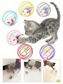 1 件装笼中仓鼠自扶正猫玩具、猫玩具球、逗猫棒，带小老鼠玩具和铃铛