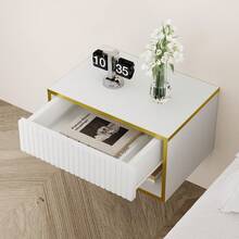 Gold Nightstand Set Of 2, Modern Bedside Table With Drawers And Open Shelf, Floating Design, Small Side Table For Bedroom, Black/ White - 白色 - 查看 5