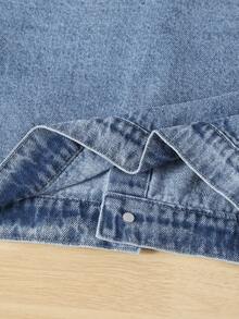 1pc Young Girl' Casual Simple Comfortable Denim Jacket With Lotus Sleeve, Spring/Autumn