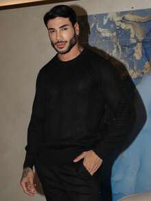 Knitted Sweater Men's Blouse Chic High Quality Textured Autumn Winter Long Sleeve Father's Day - Black - View 5