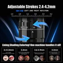 DQFART 无绳旋转纹身枪套装，适合初学者和纹身师，6种行程长度，包含10根纹身针、7种颜色的墨水，以及全套纹身用品。 - 黑色 - 查看 4