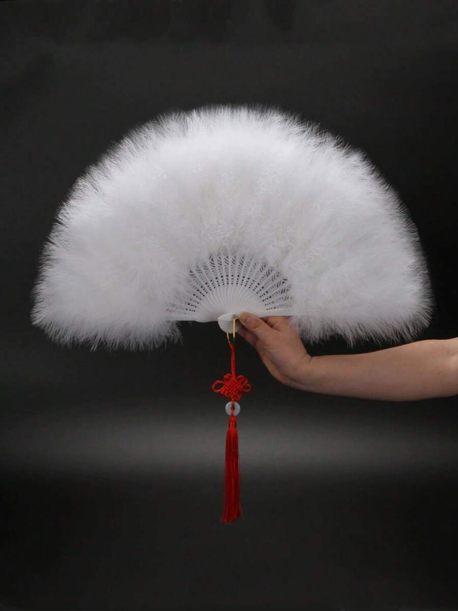 1pc 20s Vintage Folding Feather Fan, Suitable For Costumes, Dance Performances, Tea Parties, Weddings, And Decorations - Multicolor - View 1