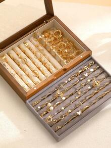 1 Set Vintage Multi-Piece Stackable 21/23/47/68pcs Heart, Pearl, Flower, Geometric, Cross, Eye, Leaf, Crystal, Bling Bling, Star, Tassel, Moon, Sun, Round Bead, Round, Square, Wave, Multi-Layer, Rope, Chain, Hollow, Braided, Minimalist, Smooth Plain Ring, Multi-Element Metal Style Rings, Fashion, Elegant, Retro Design, Suitable For Holiday, Party, Date, Gift, Daily Wear (Random Delivery) - Yellow Gold - View 4