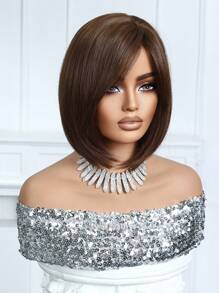 优雅、可爱、时尚的鲍勃假发，14 英寸深棕色短鲍勃假发，带刘海，耐热合成假发，适合角色扮演演员，适合节日、旅行、度假、派对和其他日常佩戴的假发，完美的万圣节礼物