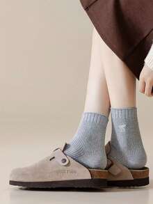 5 pares de meias femininas, quentes e macias, com bordado de laço, casuais, para casa, festa, meias esportivas para outono/inverno