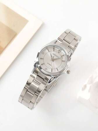 1pc New Arrival Rhinestone Decorated Women's Watch, Small Dial Business Quartz Wrist Watch, Steel Band