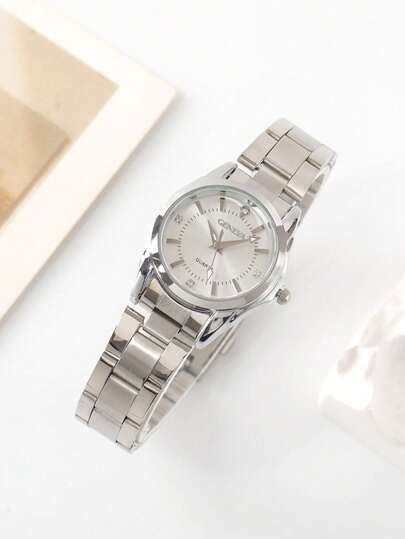 1pc New Arrival Rhinestone Decorated Women's Watch, Small Dial Business Quartz Wrist Watch, Steel Band