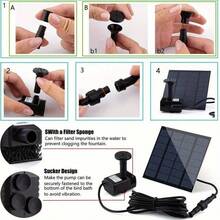 1.2W Solar Fountain Pump For Bird Baths, With Independent Solar Panel, Upgraded Solar Water Pump, With 3m Long Cable And 8 Nozzle Attachments, Suitable For Bird Baths, Outdoor Ponds, Courtyard Gardens And Aquariums, Black - 黑色 - 查看 6