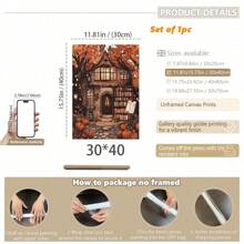 1pc, Canvas Hanging Painting, Framed Art Decoration, Ready To Hang, Wall Arts, Posters, Wall Art With Frame, Fantasy Bookstore Art, Fall Decoration, Rustic Fall Decoration, Halloween Wall Art, Vintage Halloween Paintings, Melancholic Fall Prints, Dark Preppy Fall Posters, Doorway Pumpkin Decoration, Maple Leaves, Fall, Halloween, Halloween Room Decoration, Halloween Dorm Decoration, Wall Decoration