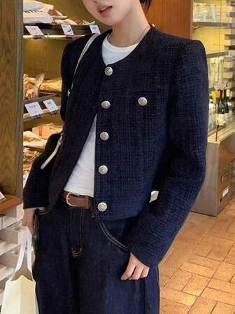 Fashionable Short Round Neck Overcoat, Autumn/Winter