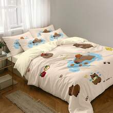 Cartoon Cute Capybara Print Bedding Set, Available In 4 Sizes (Twin, Full, Queen, King) - (1 Duvet Cover + 2 Pillowcases, No Filler), Suitable For Hotel, Bedroom, School
