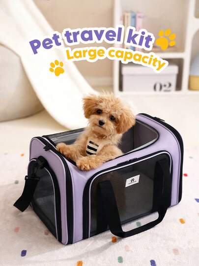 1PC Foldable Pet Carrier Bag For Portable Storage, Suitable For Traveling With Pets, Suitable For Dogs And Cats Weighing Up To 20 Pounds, With Breathable Mesh Panels And Zipper Opening, Lightweight Pet Handbag With Shoulder Strap And Top Handle, Perfect For Pet Travel, Airplanes, Cars, Commuting, Outdoor Picnics, Camping, Veterinary Examinations, A Must-Have For Pet Lovers Cat Carrier Cat Bag